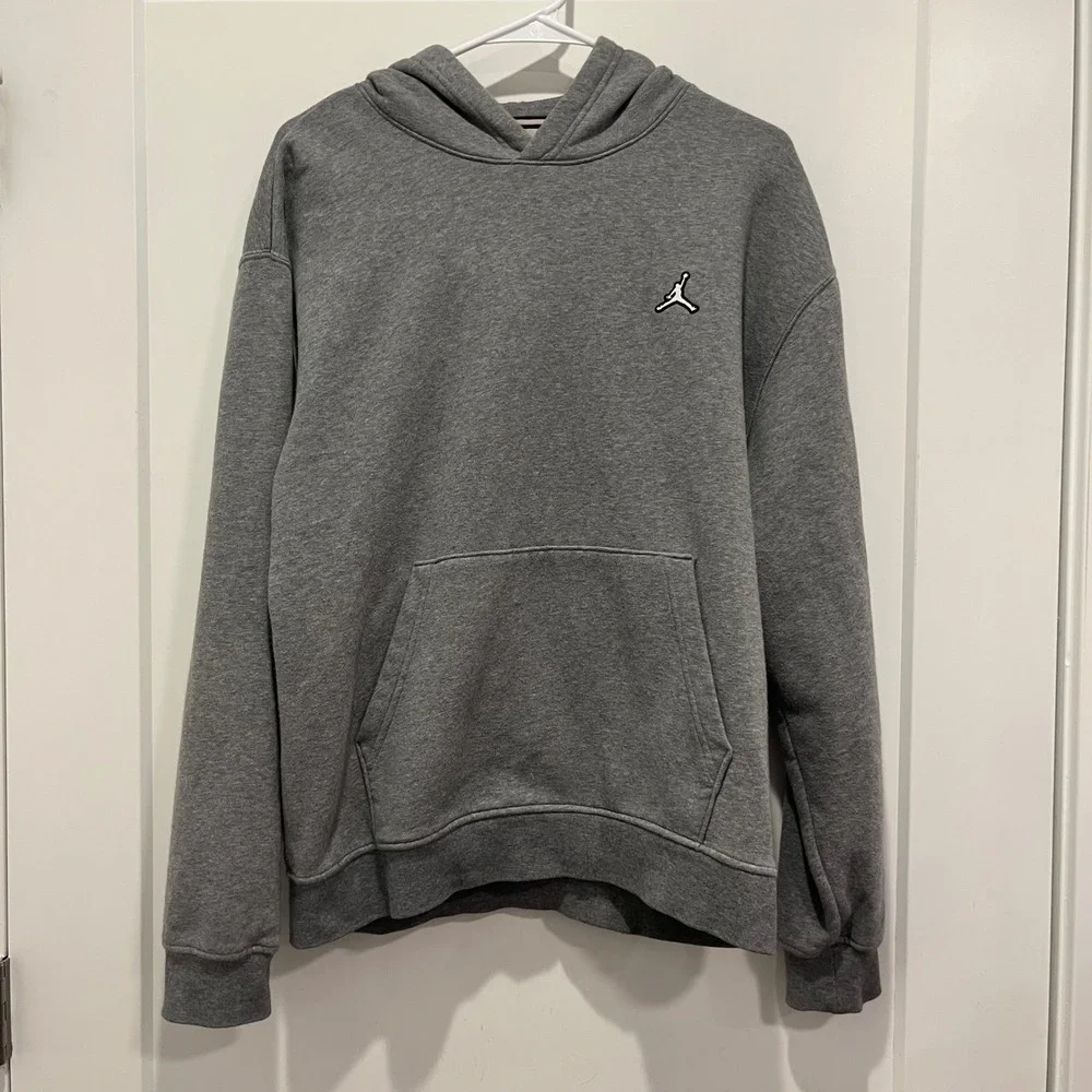 Jordan Essentials Mens Fleece Hoodie Carbon Heather Grey Jumpman Logo Medium